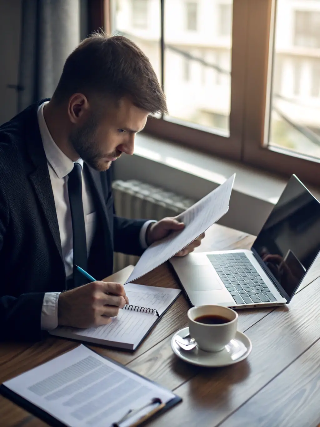 A professional photo of a compliance officer reviewing documents in a secure office environment, emphasizing the importance of regulatory adherence for high-risk merchants.