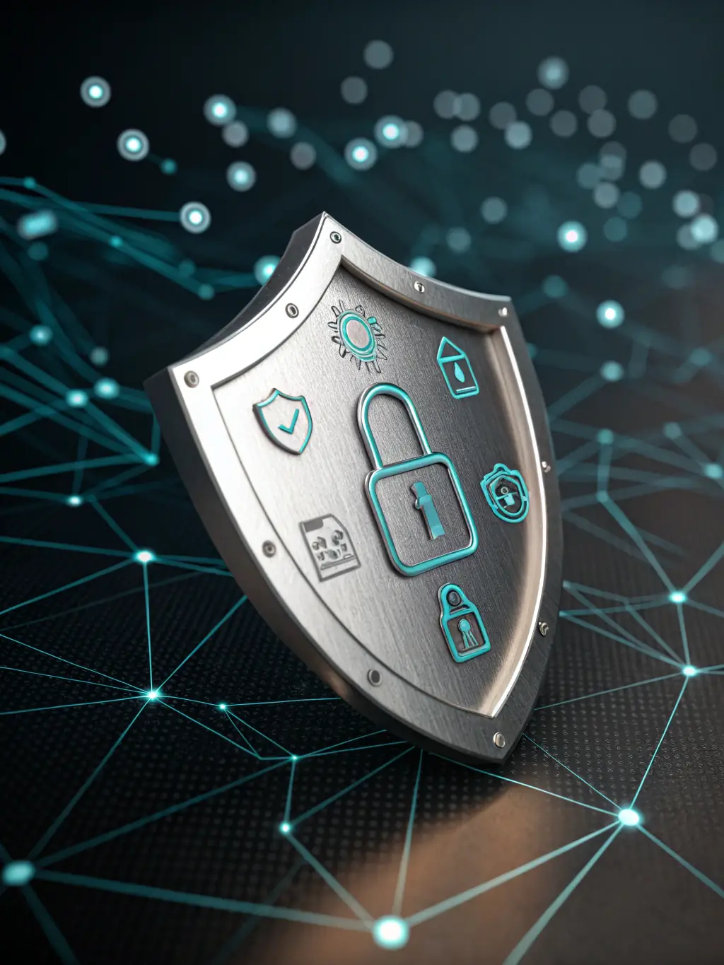 A digital illustration of a shield with a lock, symbolizing robust security measures implemented to protect high-risk merchant transactions and data.